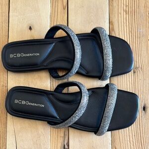 BCBGeneration GLANNIS Black Sandals with Silver Accents